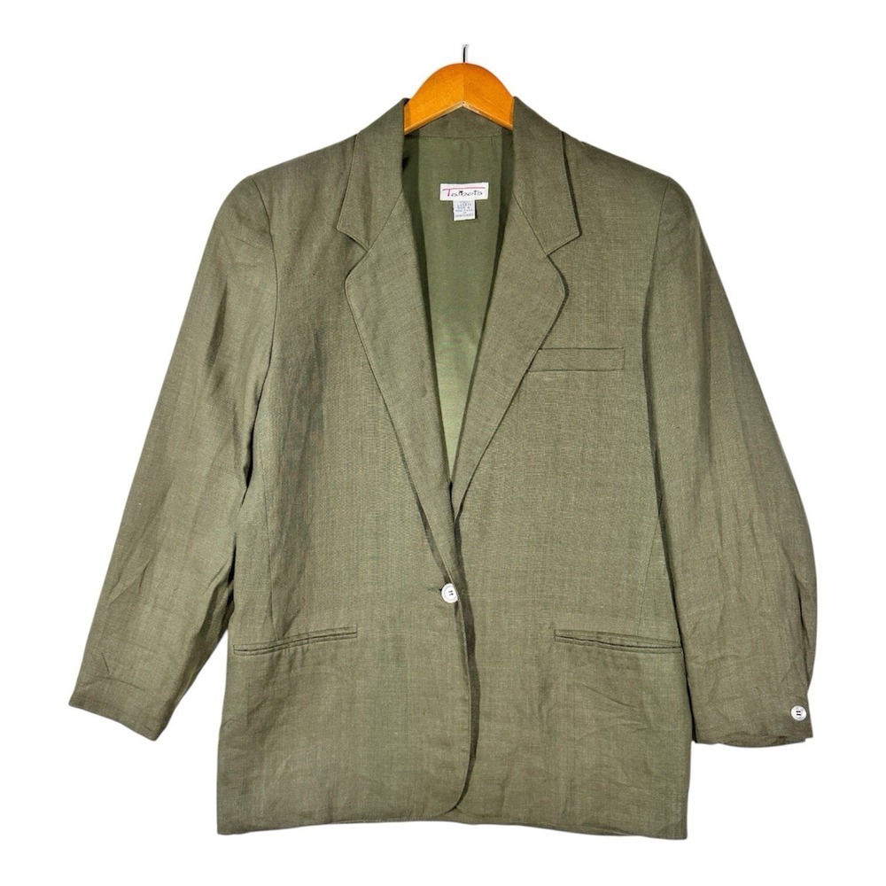 Talbots Blazer Womens 6 Olive Green Linen Jacket Career Classic Oversized
